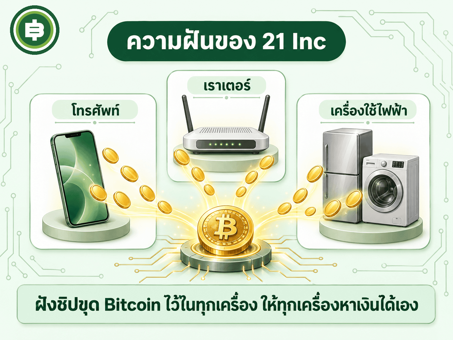 ความฝันของ 21 Inc ชิปขุด Bitcoin ฝังในโทรศัพท์ เราเตอร์ และเครื่องใช้ไฟฟ้าทุกเครื่อง