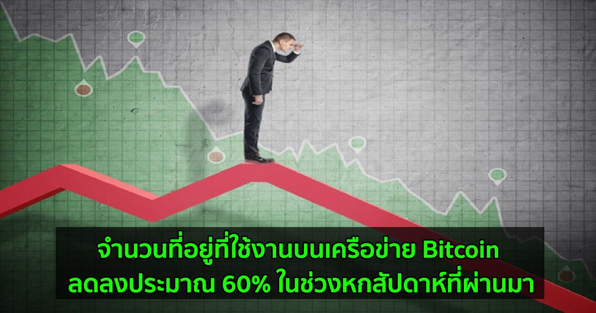 จำนวนที่อยู่ที่ใช้งานบนเครือข่าย Bitcoin ได้ลดลงประมาณ 60% ในช่วงหกสัปดาห์ที่ผ่านมา