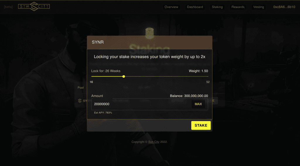เปิดคู่มือ How To Stake “SYN CITY (SYNR)” — เกมเมตาเวิร์สมาเฟียเจ้าแรก