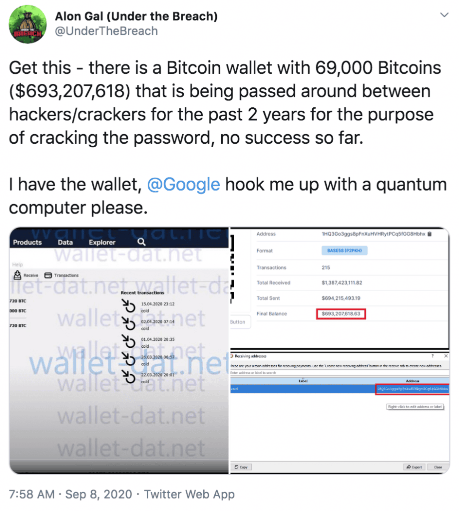 ควอนตัมคอมพิวเตอร์ ก็ไม่อาจช่วยเราปลดล็อกกระเป๋าที่มี Bitcoin ที่สูญหายกว่า 69,000 BTC ได้