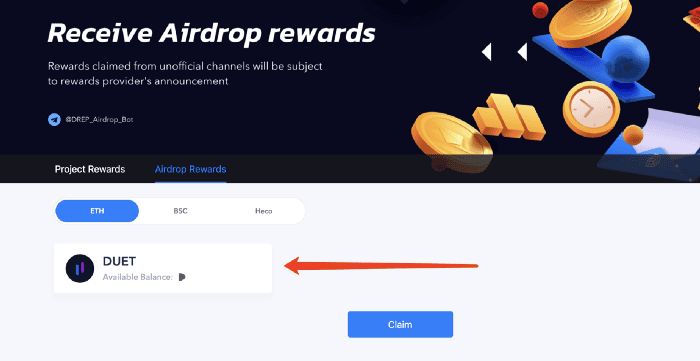 คำแนะนำการเคลม DUET Airdrop สำหรับผู้ชนะใน CoinMarketCap Airdrop