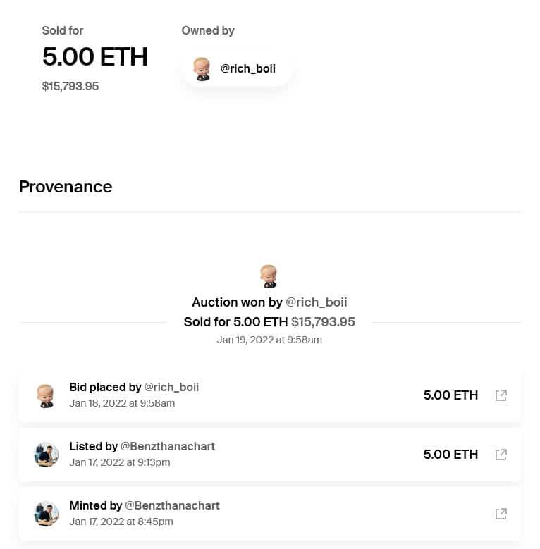 มีม NFT หนุ่มแวน ธิติพงษ์ ปิดการขายไปแล้วที่ 5 ETH (ประมาณ 523,000 บาท)