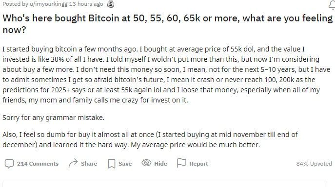 ผู้ใช้ Reddit แสดงความเห็นและปรับทุกข์กัน หลังจากซื้อ Bitcoin ที่ระดับสูงสุด