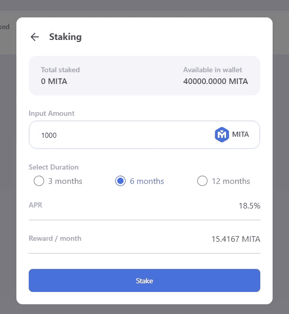 วิธี stake “MITA” บน Klaytn Network