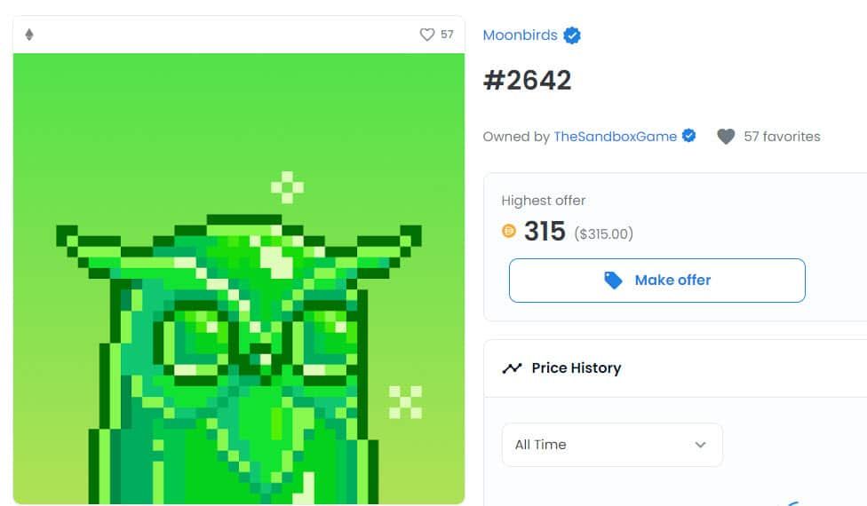Moonbirds NFT#2642 ขายได้สูงถึง 1 ล้านดอลล่าร์ ในช่วงสุดสัปดาห์ที่ผ่านมา