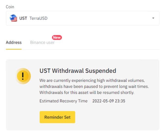 Binance ระงับการถอน LUNA และ UST Token ชั่วคราว