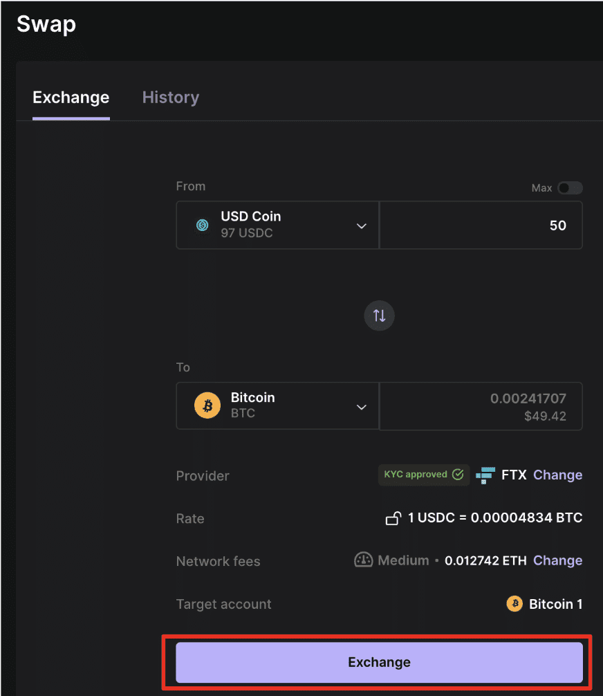 วิธี Swap ใน Ledger Live ผ่าน FTX