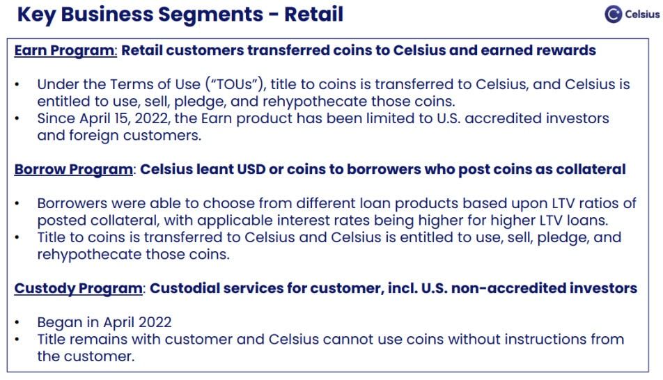 ทนายความ Celsius อ้างว่า Crypto ของผู้ใช้ที่ฝากในบัญชี Earn และ Borrow เป็นของบริษัท