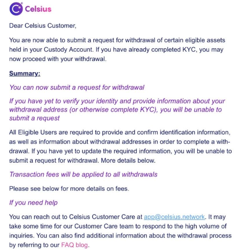 ลูกค้าของ Celsius บางรายถอนเงินจากบริษัทได้เป็นครั้งแรก หลังโดนระงับการถอนมา 263 วัน
