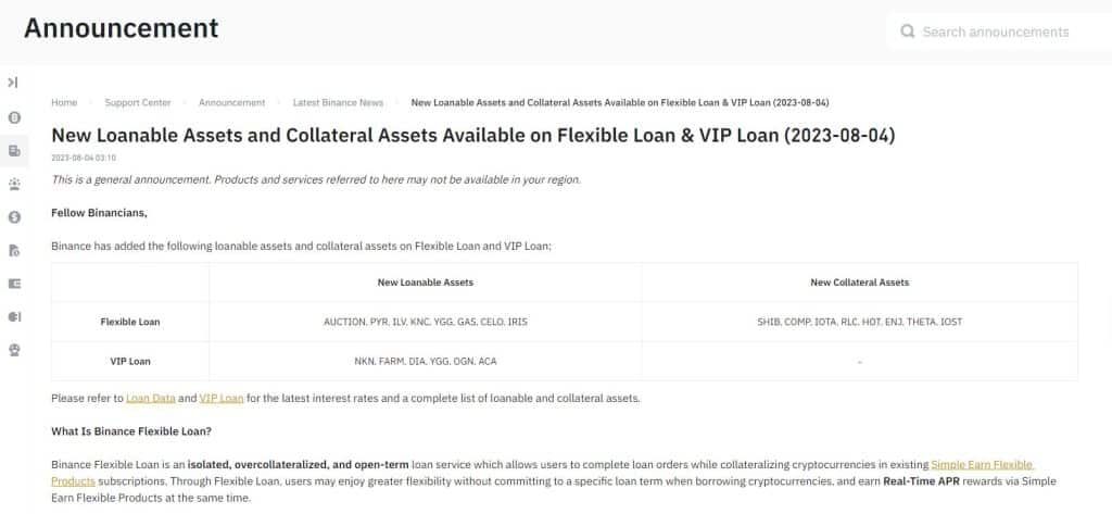 Binance เพิ่ม 22 โทเค็นเพื่อใช้กู้ยืมและค้ำประกันรวมทั้ง Shiba Inu ในบริการ Flexible Loan และ VIP Loan