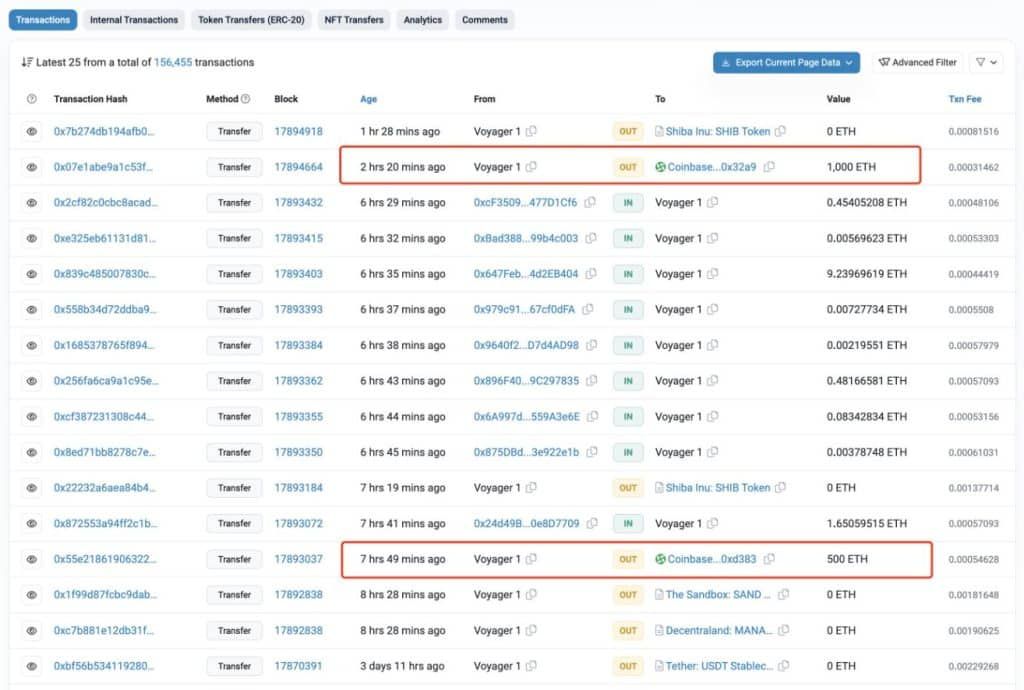 การโอนโทเค็นของ Voyager ไปยัง Coinbase ทำให้เกิดกังวลในการเทขาย