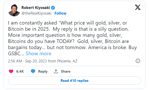 Robert Kiyosaki สนับสนุนผู้คนให้ซื้อ Bitcoin และทองคำ และเลิกตั้งคำถาม "ราคาในอนาคต"