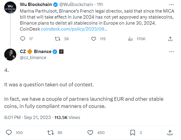 Binance มีแผนจะเพิกถอนเหรียญ Stablecoin ในยุโรป  โดยอ้างถึงการปฏิบัติตามกฎ MiCA