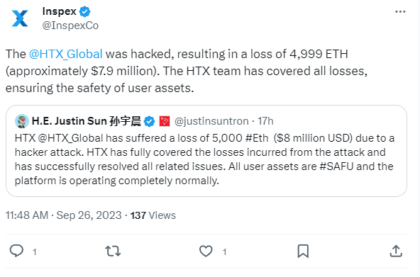 HTX (หรือ Huobi Global) ถูกแฮ็ก เสียหายกว่า 285 ล้านบาท
