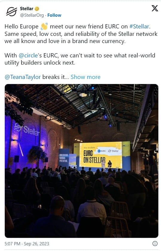 Circle เปิดตัวเหรียญ "ยูโร Stablecoin" บนเครือข่าย Stellar
