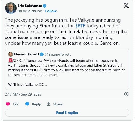 Valkyrie เตรียมเสนอการซื้อขาย Ether Futures ให้นักลงทุนในสหรัฐฯ ผ่านกองทุน Bitcoin Strategy ETF