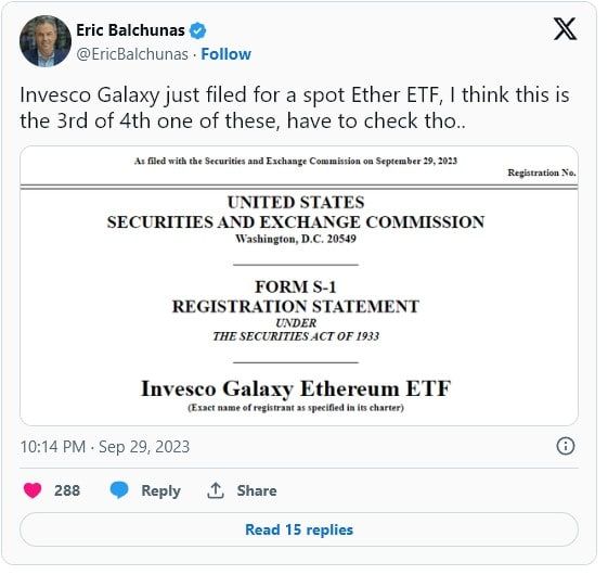 Invesco และ Galaxy Digital ยื่นขอเปิดตัว Spot Ethereum ETF กับ ก.ล.ต.สหรัฐฯ