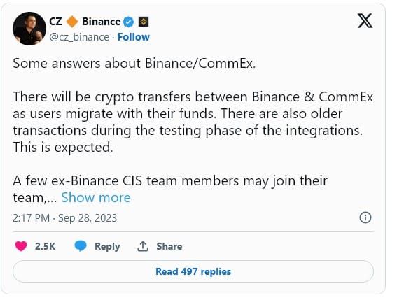 CommEx เผยว่า CZ ไม่ได้เกี่ยวข้องแล้ว ยืนยันพัฒนาแพลตฟอร์มมา 6 เดือน รวมถึงรับพนักงานเก่าของ Binance มาร่วมงานด้วย