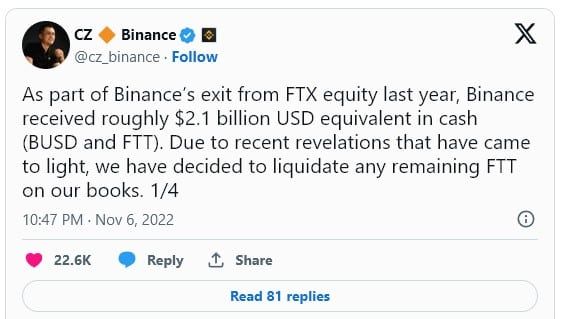 ชาวแคลิฟอร์เนียรายนึง ยื่นฟ้อง Binance เนื่องจากเชื่อว่าเป็นตัวการทำให้ FTX ล่มสลาย หวังกำจัดคู่แข่ง