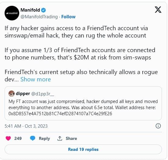 แจ้งเตือน!!! ผู้ใช้ Friend .tech 4 ราย ถูกแฮ็กเงินรวมกันมากกว่า 100 ETH ในเวลาไม่ถึงสัปดาห์