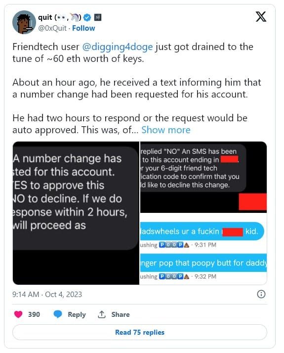 แจ้งเตือน!!! ผู้ใช้ Friend .tech 4 ราย ถูกแฮ็กเงินรวมกันมากกว่า 100 ETH ในเวลาไม่ถึงสัปดาห์