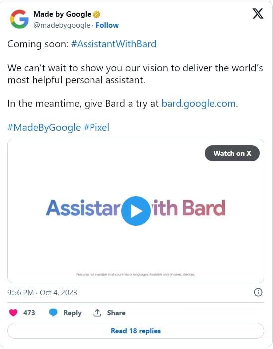 Google ประกาศว่า Bard AI จะเริ่มใช้งานบนอุปกรณ์ที่รองรับ Google Assistant เร็ว ๆ นี้