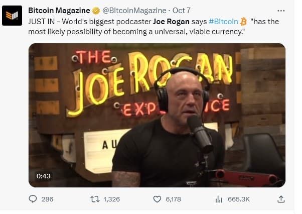 "Bitcoin สามารถกลายเป็นสกุลเงินสากลได้" Joe Rogan กล่าว