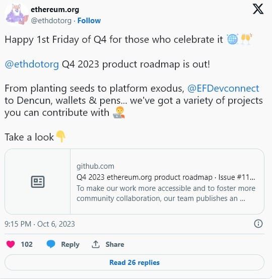 Ethereum .org ประกาศ Roadmap ผลิตภัณฑ์ในไตรมาสที่ 4 พร้อมการอัปเดตที่สำคัญ