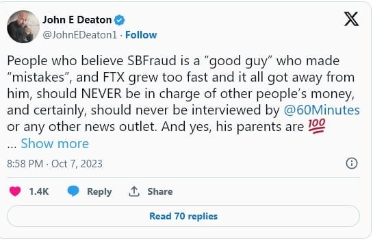John Deaton ทนายความ ฉะพวกที่ยังเชื่อว่า SBF เป็น "คนดีย์" ที่ทำ "ผิดพลาด" เพราะ FTX เติบโตเร็วเกินไป