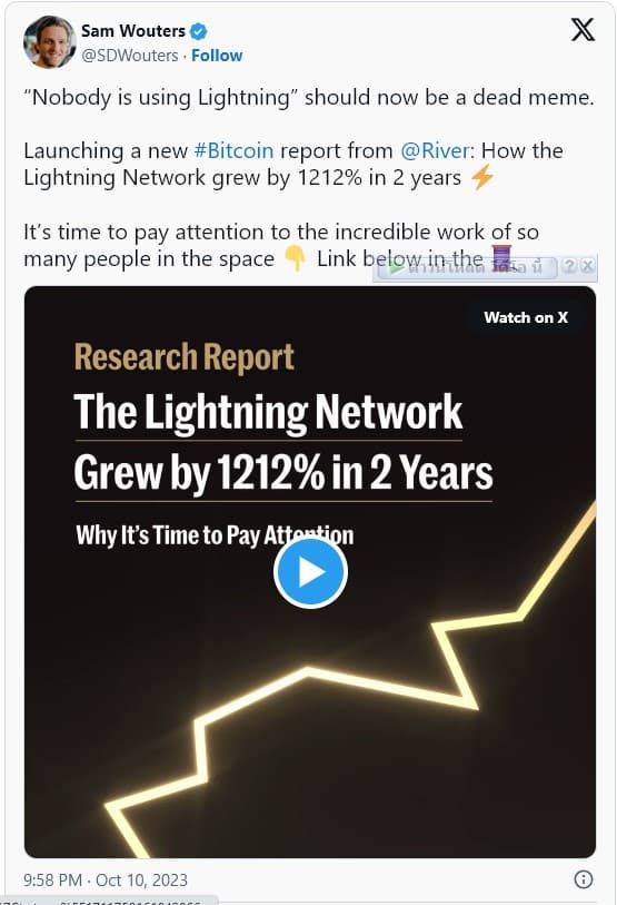 Bitcoin Lightning Network เติบโตขึ้น 1,200% ใน 2 ปี