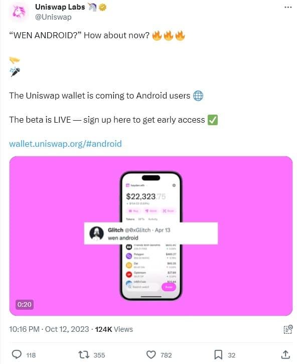 มาซักที!!! Uniswap เปิดตัวแอปกระเป๋าสำหรับ Android เวอร์ชันเบต้า