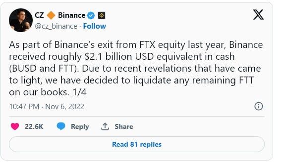 "ทวีตของ Changpeng Zhao ที่จะเทขาย FTT มีส่วนทำให้ FTX ล่มสลาย" Caroline Ellison ให้การต่อศาล