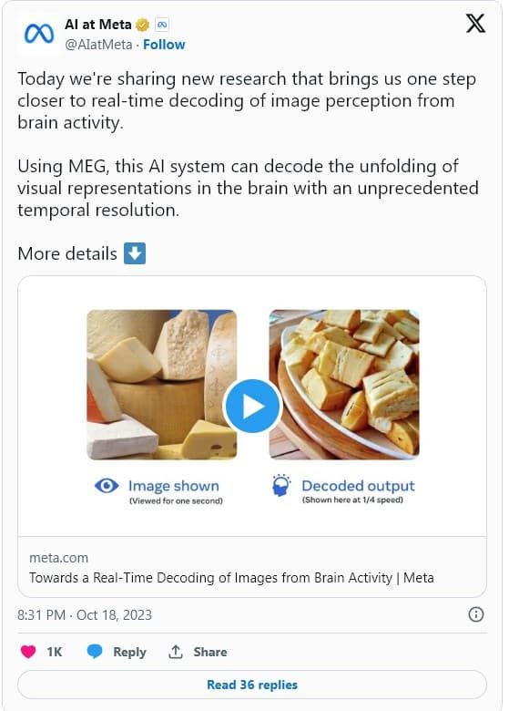 Meta ก้าวหน้าไปอีกขั้น ด้วยระบบ AI ที่สามารถถอดรหัสภาพจากการทำงานของสมองได้