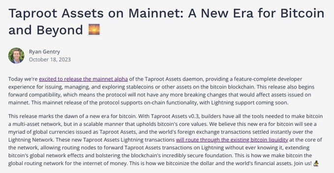 Lightning Labs เปิดตัว 'Taproot Assets' เพื่อสร้างเครือข่าย 'Multi-Asset' รวมถึงการออก Stablecoins บนเครือข่าย Bitcoin