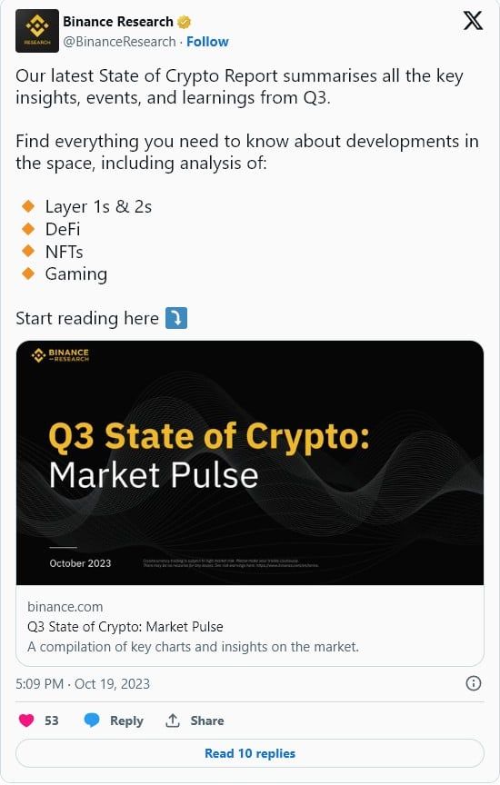 Binance รายงานสภาพตลาด Crypto ไตรมาสที่ 3 พบตลาดยังคงตกต่ำในหลายภาคส่วน