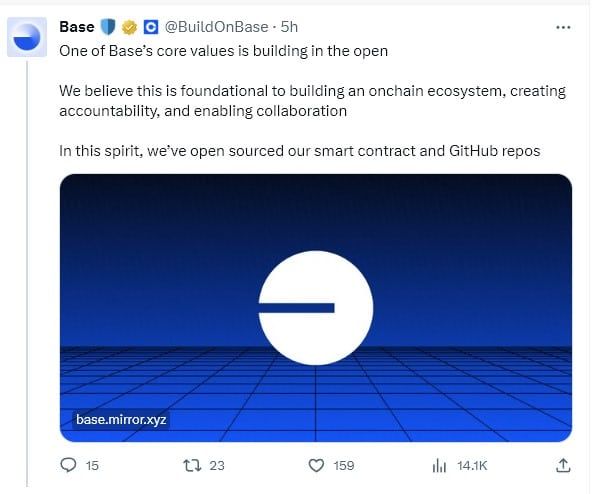 เครือข่าย Base ของ Coinbase เปิดโอเพ่นซอร์สโค้ดแล้ว เพื่อเพิ่มความโปร่งใส