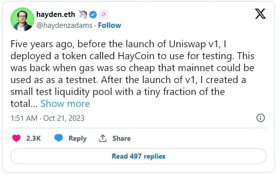 ผู้ก่อตั้ง Uniswap เผา Suppy โทเค็น HayCoin (HAY) ไป 99% เพื่อต่อต้านการเก็งกำไรราคา