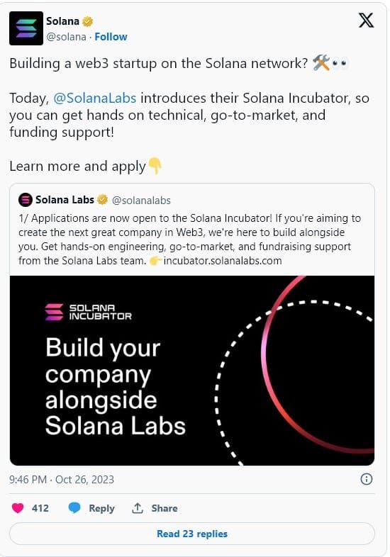 Solana Labs เปิดตัว Web3 incubator เพื่อสนับสนุนการพัฒนาและการระดมทุนบนบล็อกเชน Solana