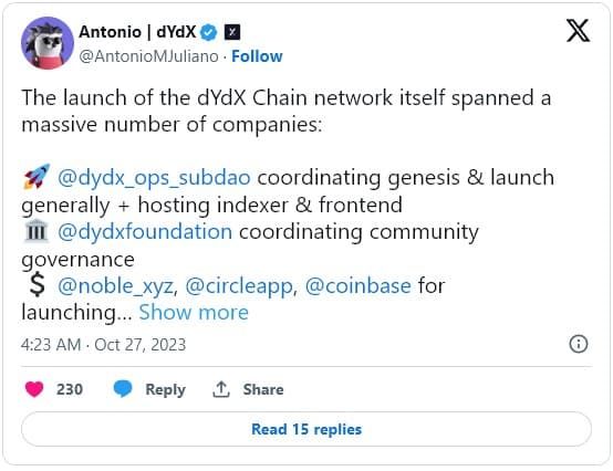 dYdX เปิดตัวบล็อกเชน layer-1 , Validators และ Stakers โดยจะได้รับค่าธรรมเนียมทั้งหมด