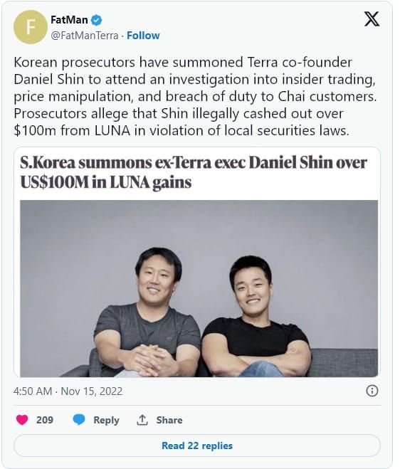 Daniel Shin ผู้ร่วมก่อตั้ง Terra ให้การกับศาลว่า ไม่มีส่วนเกี่ยวข้องกับการล่มสลาย