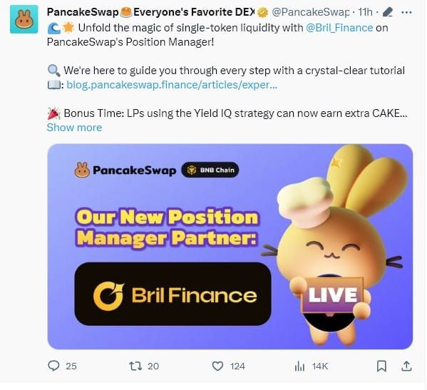 PancakeSwap เพิ่มฟังก์ชัน "การจัดการพอร์ตโฟลิโอ" โดยความร่วมมือกับ Bril Finance
