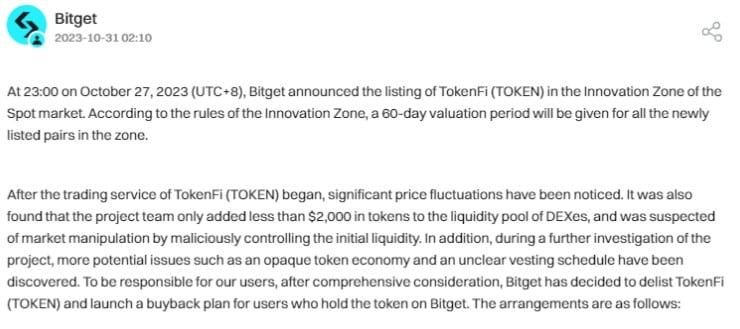 ทีมงาน Bitget และ Floki กล่าวหากันและกันว่ามีการบิดเบือนเรื่องการลิสต์โทเค็น TokenFi (TOKEN)