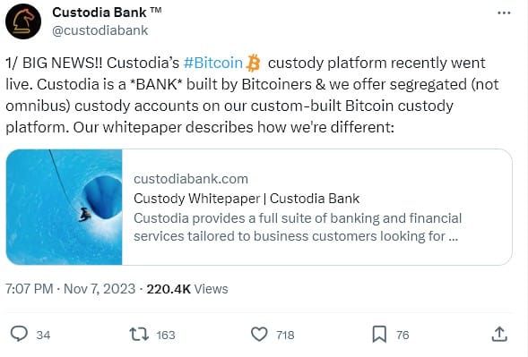 Custodia Bank ของ Caitlin Long เปิดตัวแพลตฟอร์ม Bitcoin Custody