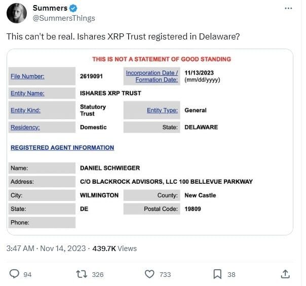 BlackRock ไม่ได้มีการยื่น "XRP ETF" ใด ๆ พร้อมเตือนระวังข่าวปลอม