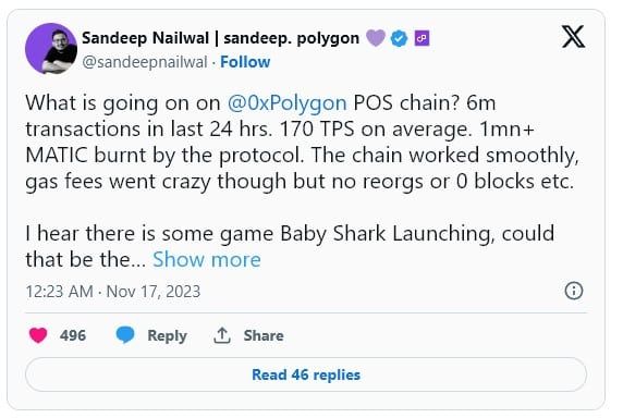 ค่าธรรมเนียมบน Polygon พุ่งสูงขึ้น 1,000% สูงสุดที่ 0.10 ดอลลาร์ ท่ามกลางกระแสการ Mint โทเค็นที่ได้รับแรงบันดาลใจจาก Ordinals