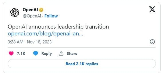 OpenAI ประกาศปลด Sam Altman พร้อมดัน CTO  Mira Murati ดำรงตำแหน่ง CEO ชั่วคราว