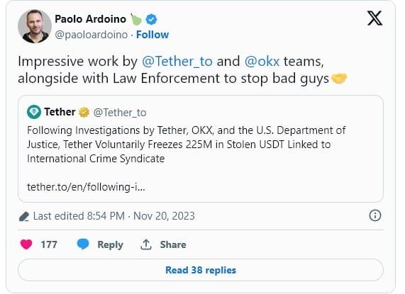 Tether อายัดเงิน 225 ล้าน USDT ที่เชื่อมโยงกับ Romance Scam
