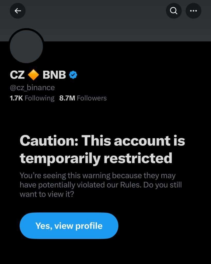 X (เดิม Twitter) เผลอระงับบัญชี CZ ชั่วคราวก่อนจะกู้คืนให้ คาดเป็นความผิดพลาดจากบอท