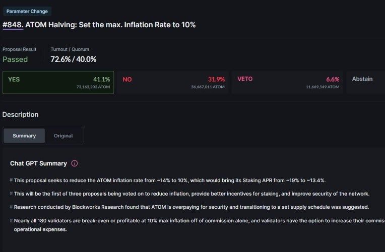 Cosmos Hub ไฟเขียว "ปรับลดอัตราเงินเฟ้อ" ของ ATOM เพื่อเพิ่มความปลอดภัย