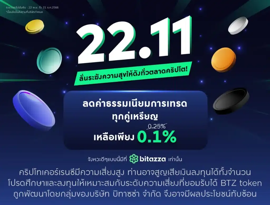 Bitazza จัดโปรฯ ส่งท้ายปี ลดค่าธรรมเนียมซื้อ-ขาย เหลือเพียง 0.1%